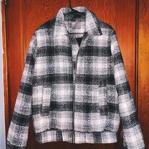 Wool Bomber Jacket in Black and White Plaid